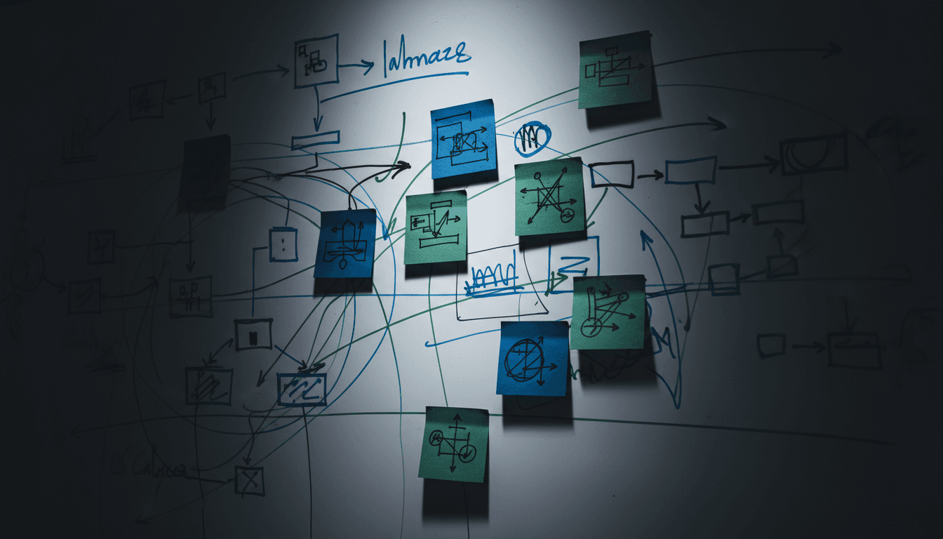 Marketing strategy whiteboard with sticky notes