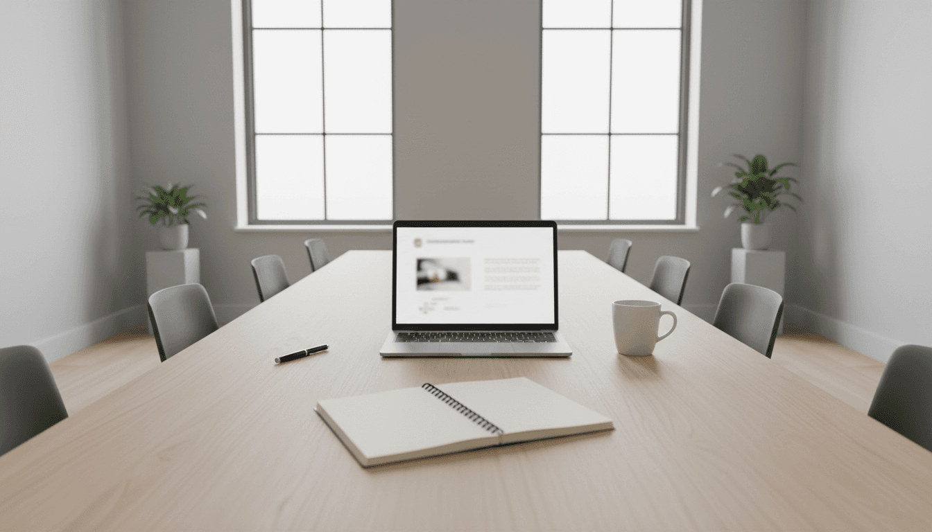 New product launch planning on a laptop and notebook